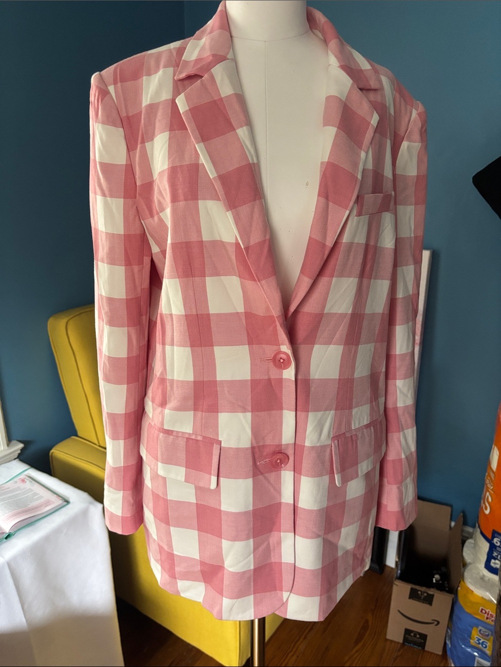 English Factory Pink & White Gingham Blazer
